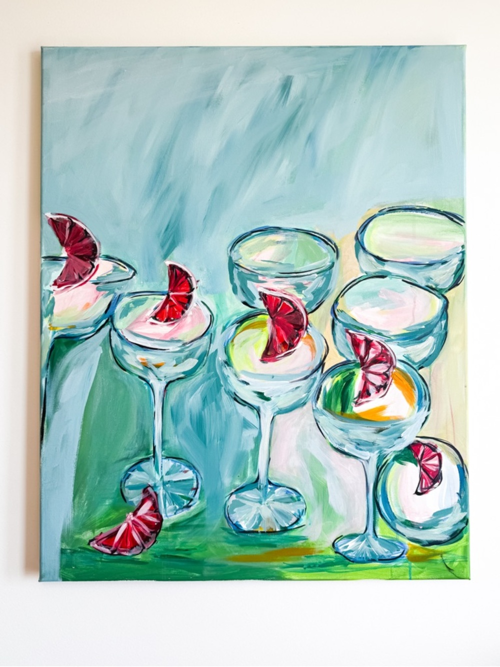 Original Hand Painted Cocktail Garden Party Canvas Art Large 24x30